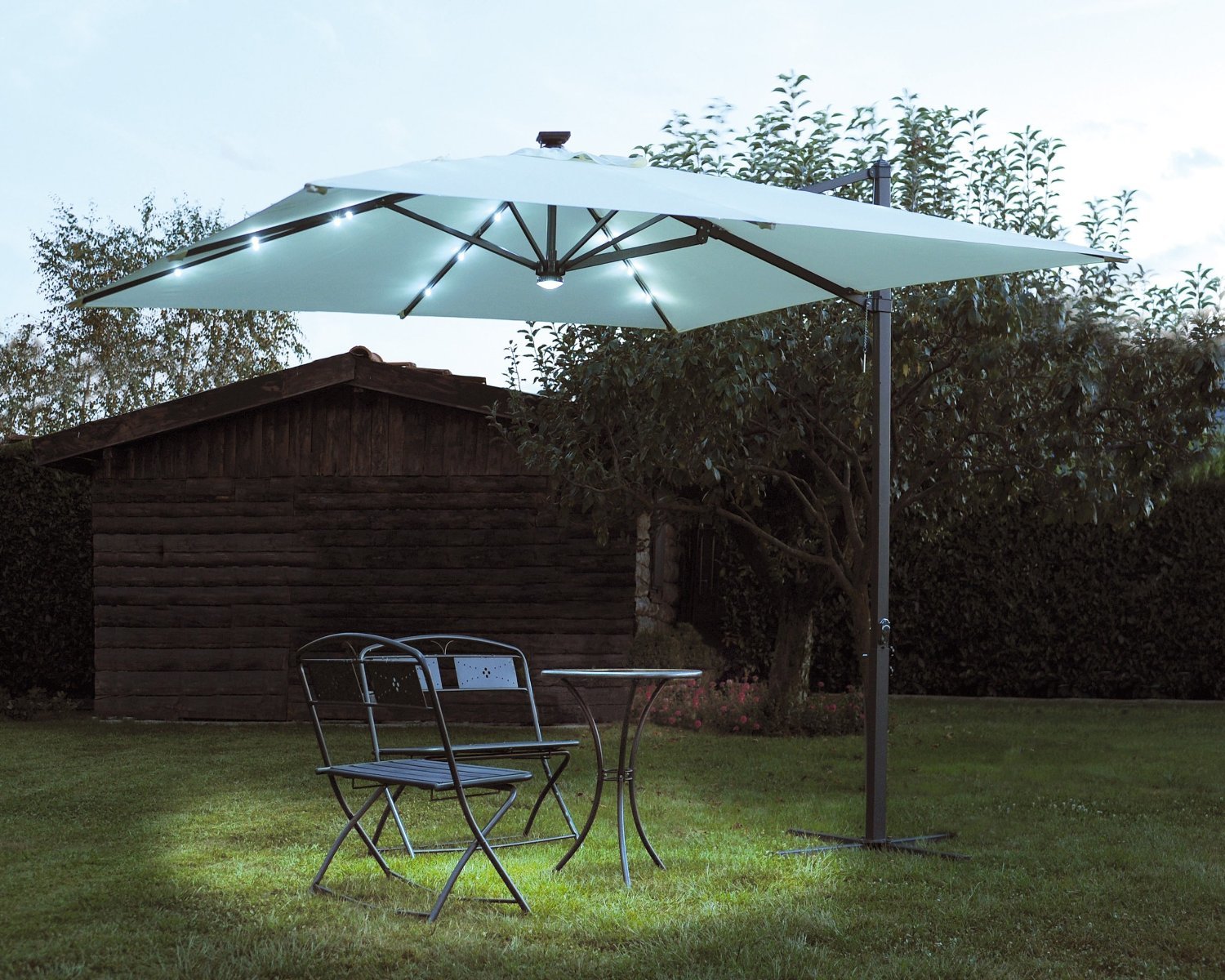 Ombrellone da giardino con luci led 3x3 rettrattile telo ecrù con ...