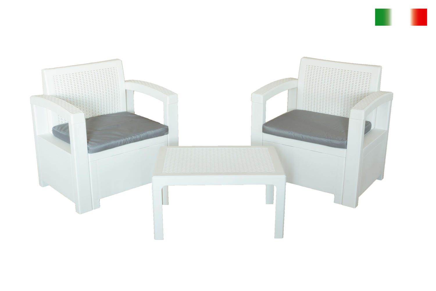 Set Giardino Matilde - 2 Poltrone + Tavolino In Effetto Rattan Bianco - Foto 8