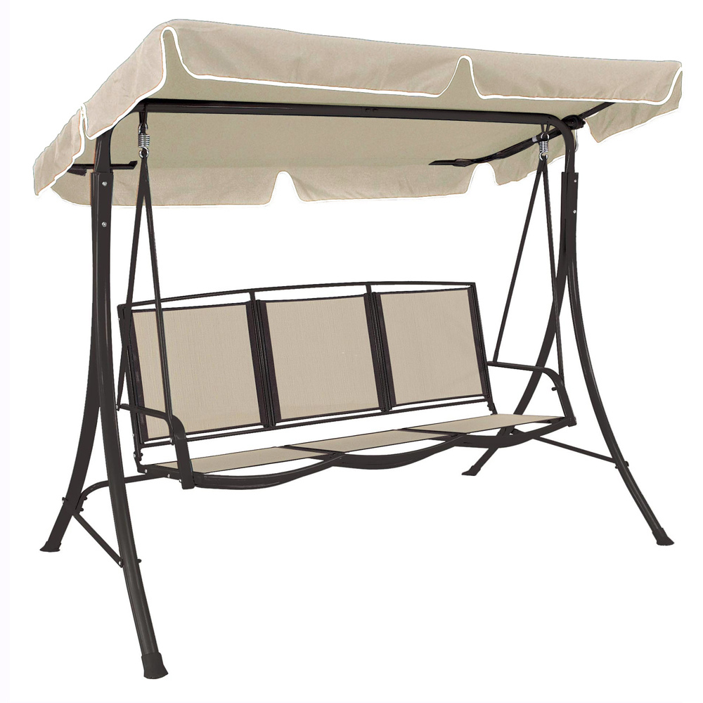 Dondolo Da Giardino 3 Posti Reclinabile Con Ombrellone E Cuscini - Beige - Foto 8